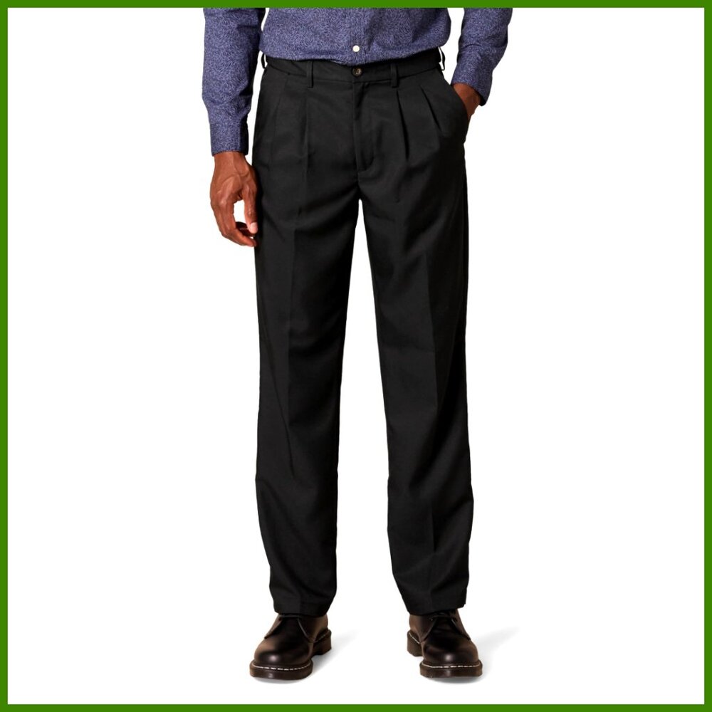 Classic-Fit Expandable-Waist Pleated Dress Pant Polyester Twill